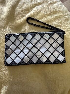 Beaded Black and Mother-of-Pearl Evening Clutch
